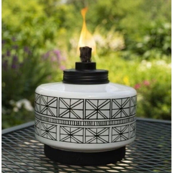 TIKI Brand bohemian black/white 6 Inch Table Torch Glass 36 ounces - Picture 1 of 10